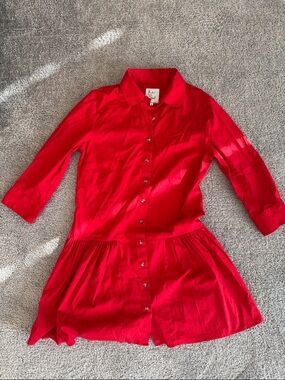 The Shirt by Rochelle Behrens Red Button-Down Mini Dress